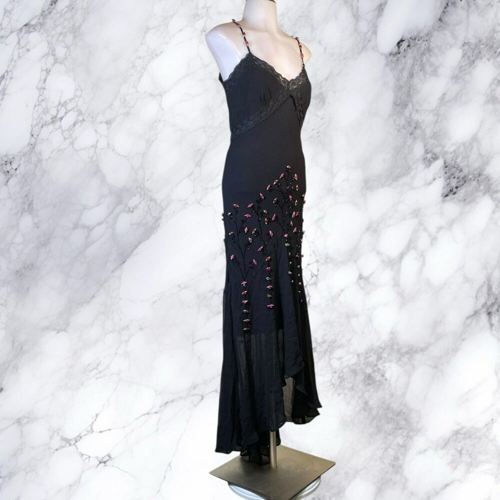 VTG Sue Wong Silk Fit and Flare Midi Rosette Dress in Black - Picture 11 of 13